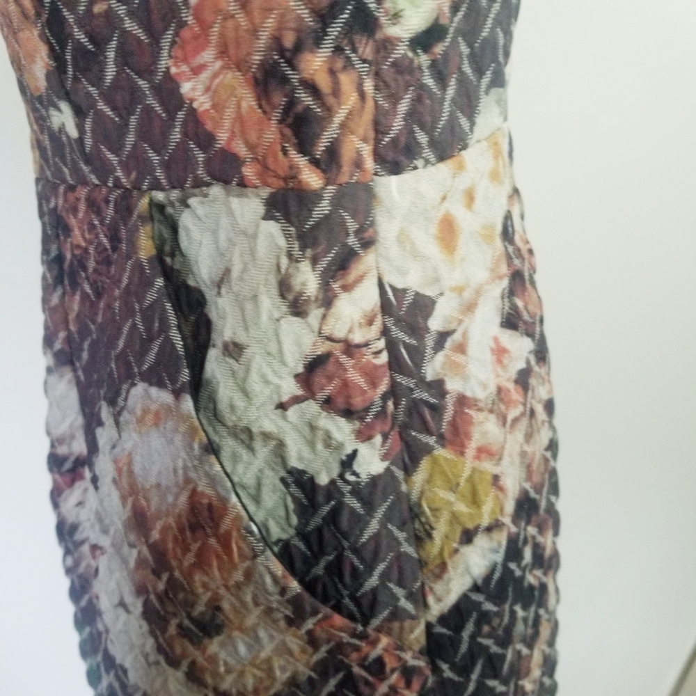 Anthropologie Floral Textured Sheath Dress in Brown, Cream, Pink - Picture 5 of 9